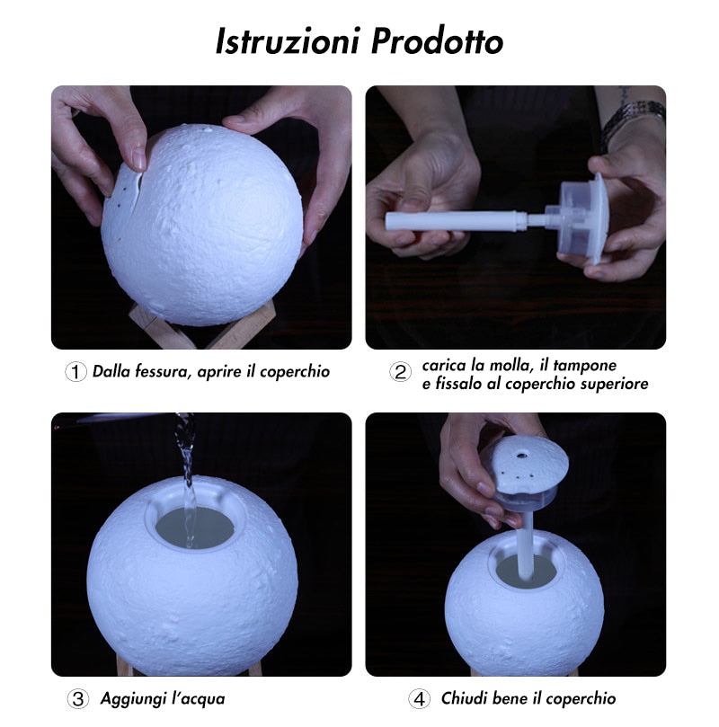 Profumatore Ambiente Luna a Led ✦ Lampada da comodino ✦ Atmosfera magica