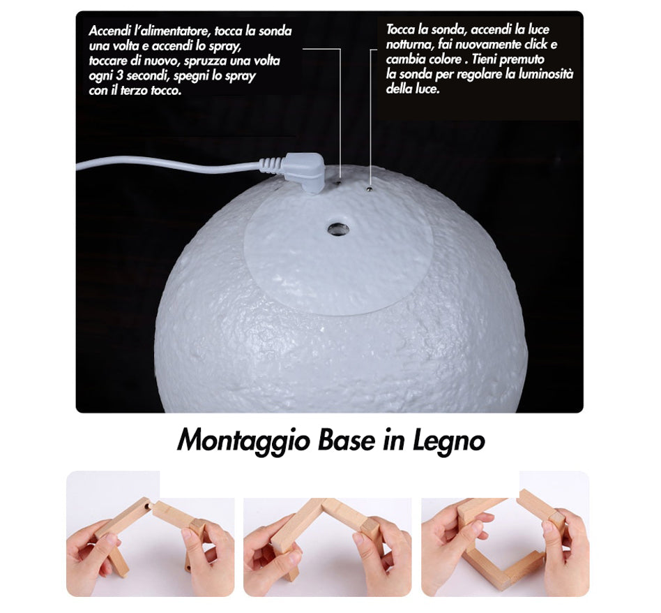 Profumatore Ambiente Luna a Led ✦ Lampada da comodino ✦ Atmosfera magica
