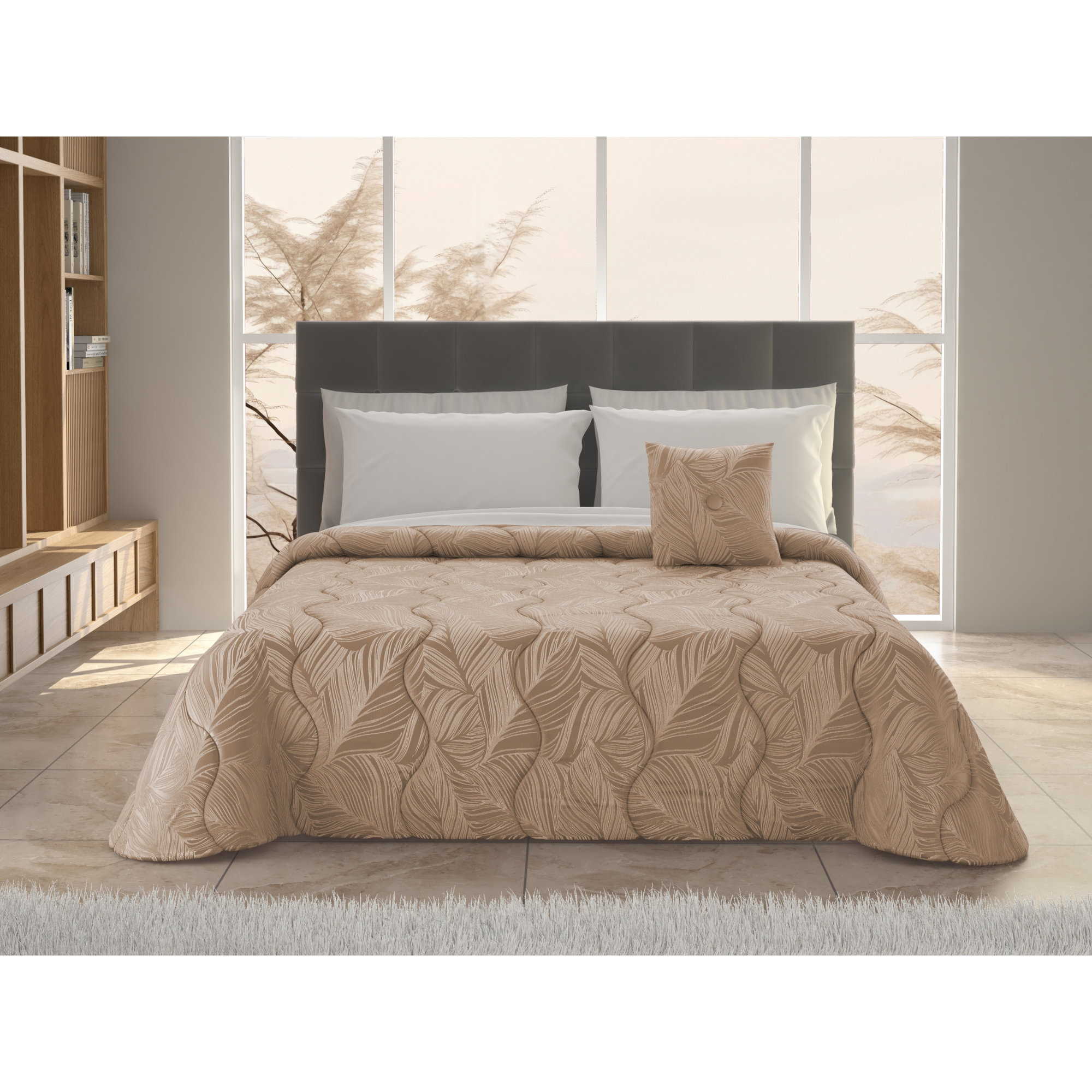 Trapunta Chloe Matrimoniale con Cuscino Coordinato – Raso Jacquard Morbido e Luminoso, Imbottitura 350 g/m² – Trapunta Invernale Elegante – Prodotto Italiano