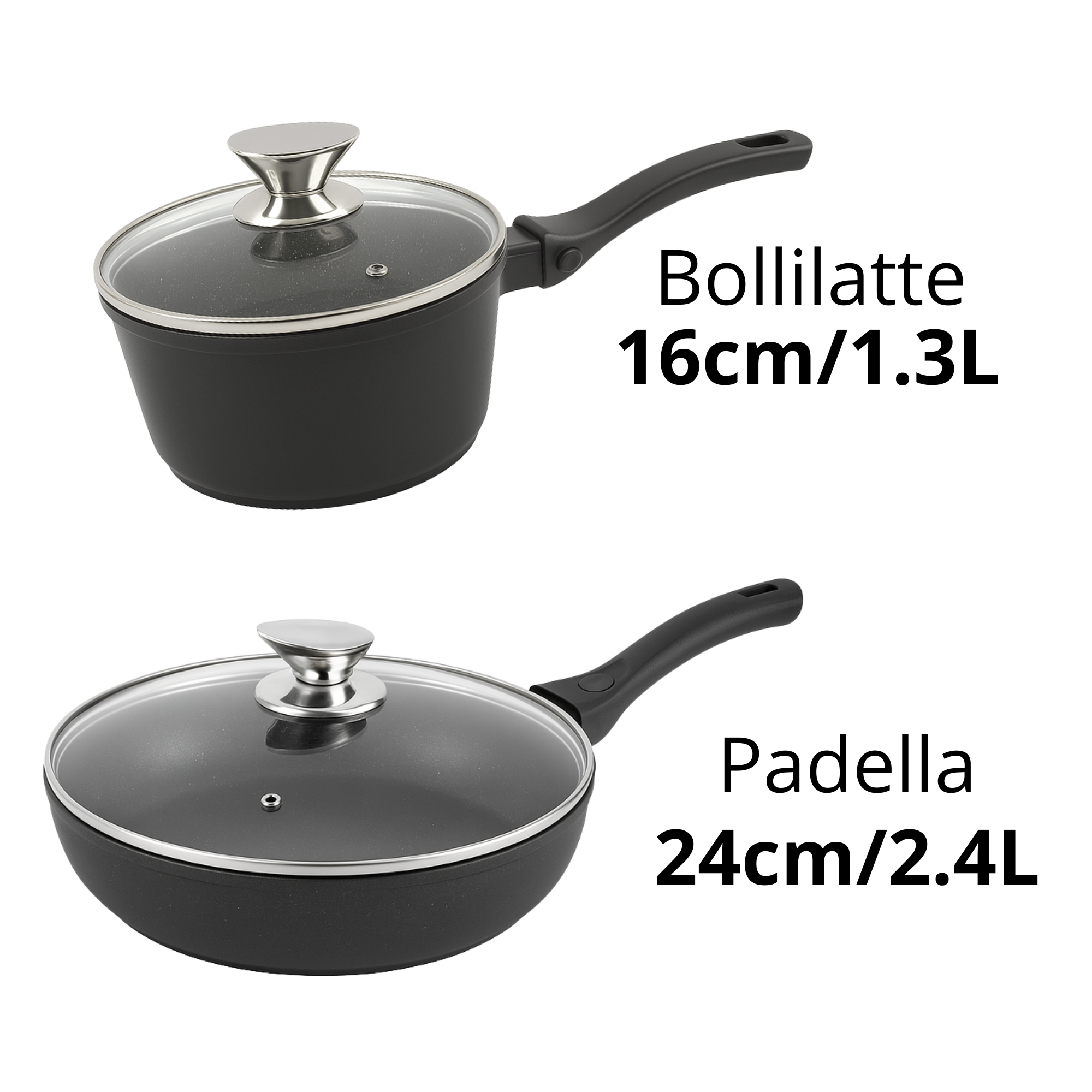 Set di Pentole 22 Pezzi Antiaderenti con Bistecchiera Batteria di Pentole e Padelle con Coperchi in Vetro, Manici Removibili, Mestoli e Accessori in Silicone Per Tutti i Piani di Cottura, Induzione