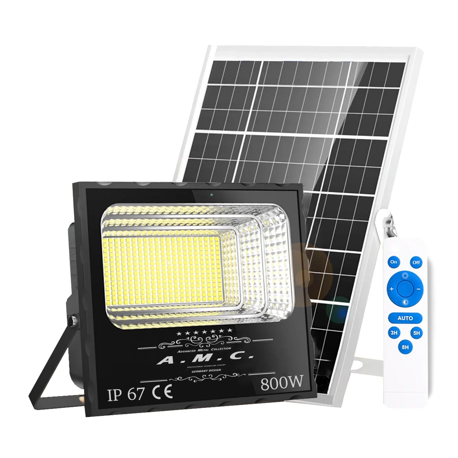 Faro a led, pannello solare con sensore crepuscolare e telecomando, IP 67