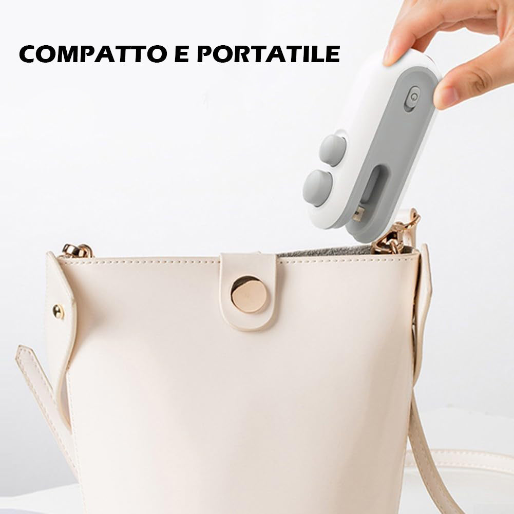 Mini Sigillatori Termici Portatile 2 in 1 (Sigilla e Taglia) Ricaricabile USB, Uso Domestico, Sigillatore Per Ogni Tipo Di Busta
