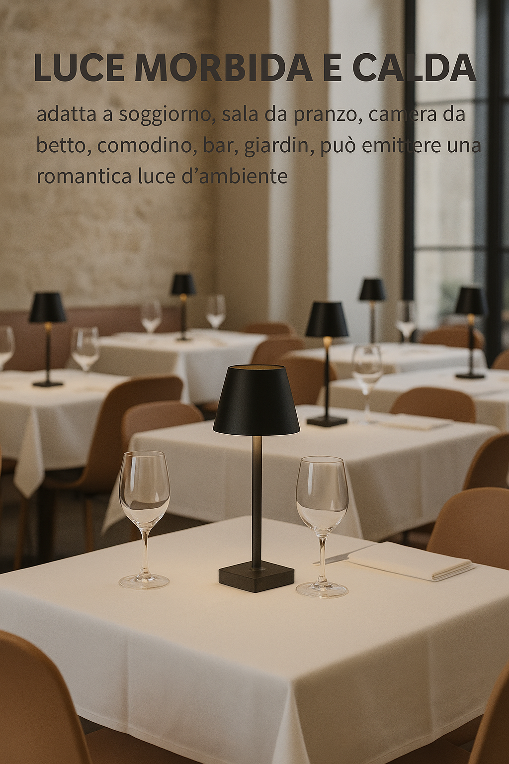 Lampada da Tavolo LED Ricaricabile Senza Fili – Dimmerabile Touch, 2400mAh, 3 Tonalità (2700K-6000K), Design Moderno per Interno ed Esterno, Camera da Letto, Soggiorno, Giardino, IP54