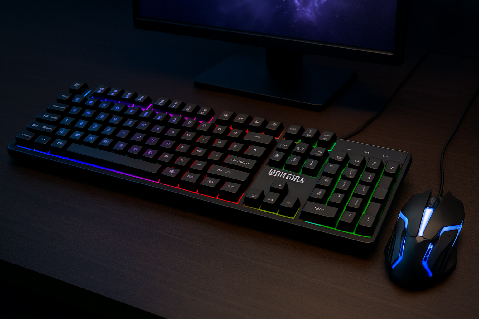 Tastiera Gaming RGB + Mouse LED – Kit Cablato USB, 104 Tasti QWERTY Italiano, Retroilluminazione Multicolore Dinamica, Mouse Ergonomico per PC Windows