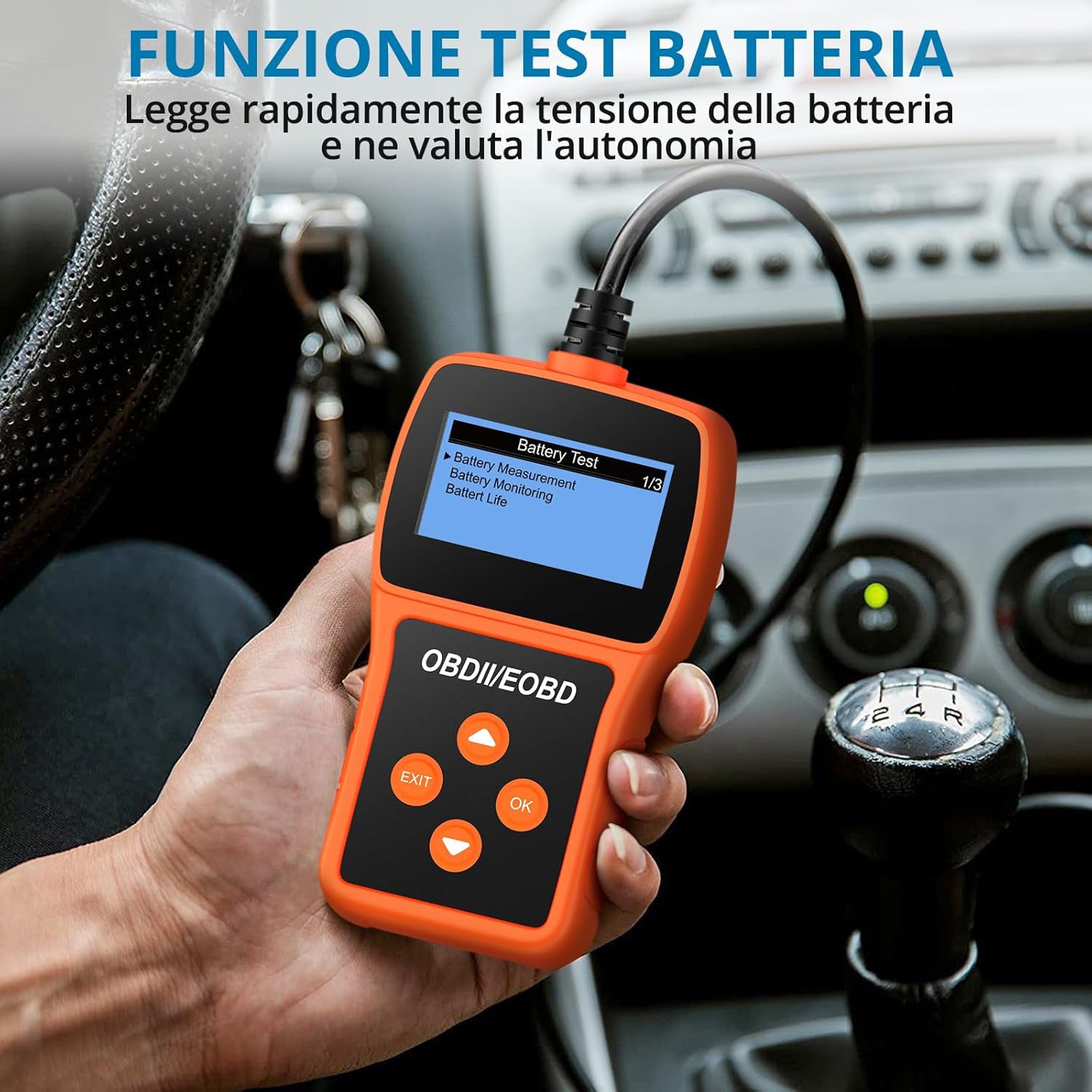 Tester Scanner, OBD2 OBDII Dispositivo Diagnostica Auto, Lettura dei codici Scanner con definizione DTC,  Multilingue Strumento Diagnostica Autoveicoli