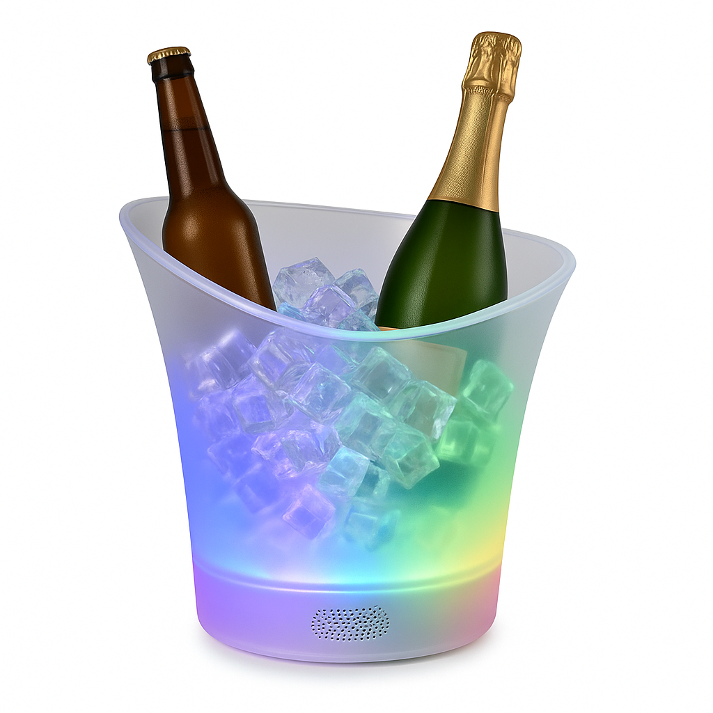 Secchiello Ghiaccio LED Multicolore con Speaker Bluetooth 5L, Portatile, Impermeabile – per Vino, Champagne, Birra – Ideale per Feste, Barbecue, Eventi