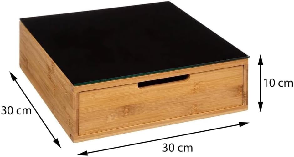 Portacapsule E Portacialde Bambù Con Cassetto Scomparti Caffè Organizzatore Capsule Cialde Tisane Tè Bustine Di Zucchero Bicchierini 30x30x10Cm