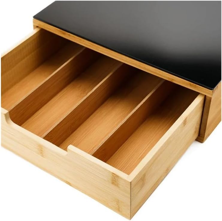 Portacapsule E Portacialde Bambù Con Cassetto Scomparti Caffè Organizzatore Capsule Cialde Tisane Tè Bustine Di Zucchero Bicchierini 30x30x10Cm