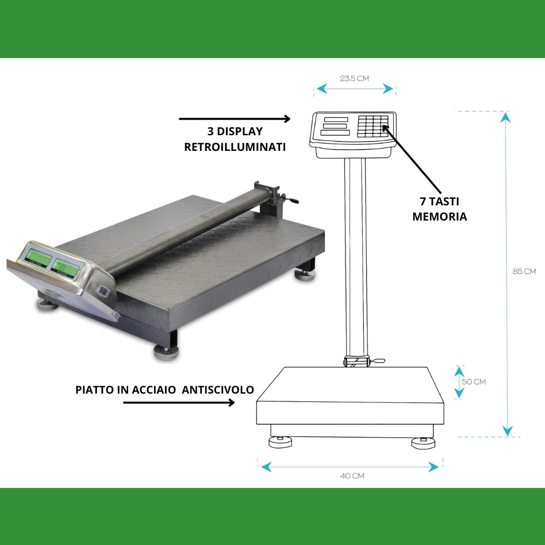 AMC Bilancia Digitale Elettronica Professionale 300 Kg Con Display bilancia industriale ricaricabile per utilizzarla in Negozio, Casa, Azienda o Attività ambulante