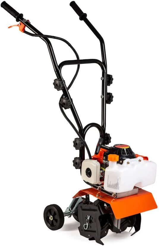 AMC Motozappa motocoltivatore zappatrica con motore a scoppio 2 tempi da 52cc e 3,7 cv di potenza con una larghezza del raggio di lavoro di 30 cm e profondità di 15 cm zappette in acciaio rinforzato