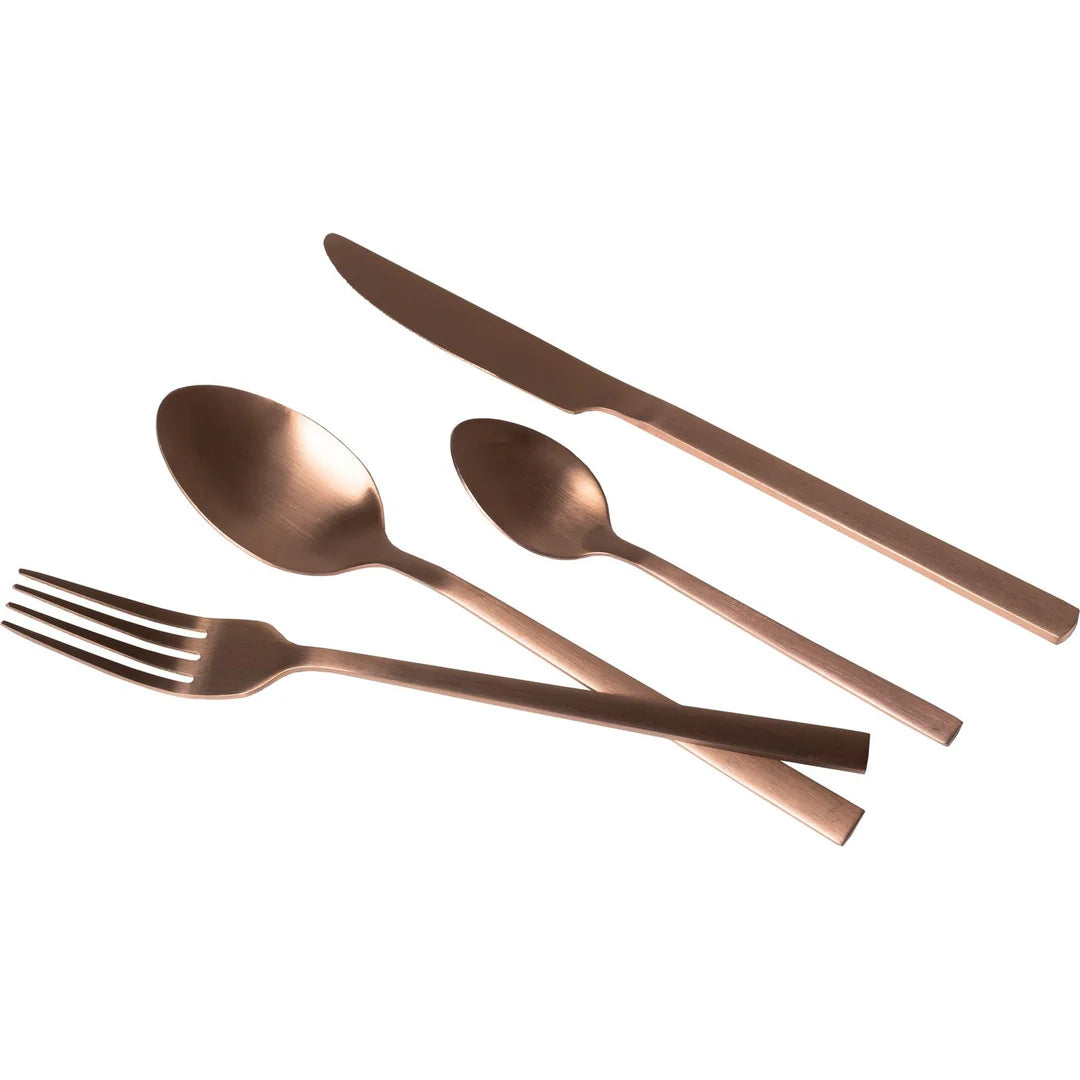 Set Posate 24 Pezzi – Servizio Posate Acciaio Inox con Finitura Bronzo Satinato, 6 Cucchiai, 6 Forchette, 6 Coltelli, 6 Cucchiaini – Design Moderno Manico Quadrato, Elegante e Resistente