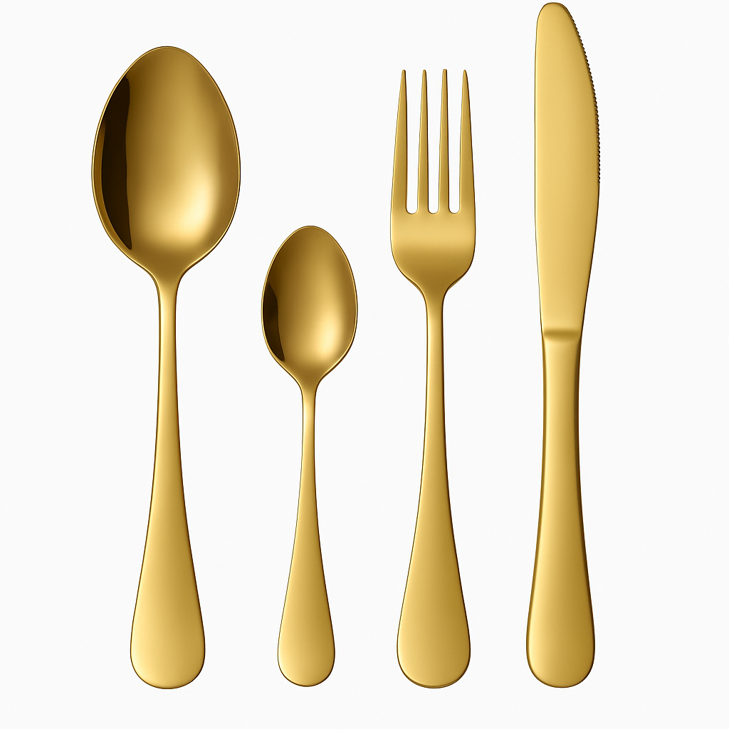 Set Posate 24 Pezzi – Servizio Posate Acciaio Inox con Finitura Bronzo Satinato, 6 Cucchiai, 6 Forchette, 6 Coltelli, 6 Cucchiaini – Design Moderno Manico Quadrato, Elegante e Resistente