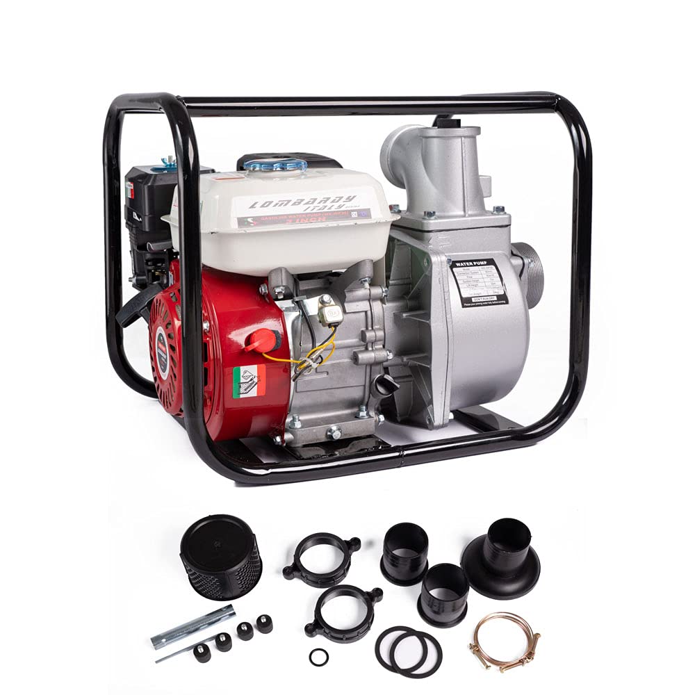 AMC Motopompa a scoppio autoadescante con motore a benzina 4 tempi (60.000 l/h 6,5 CV,30m Altezza massima di aspirazione dell'acqua 7m per giardinaggio ed irrigazione,con attacco 3 pollici)