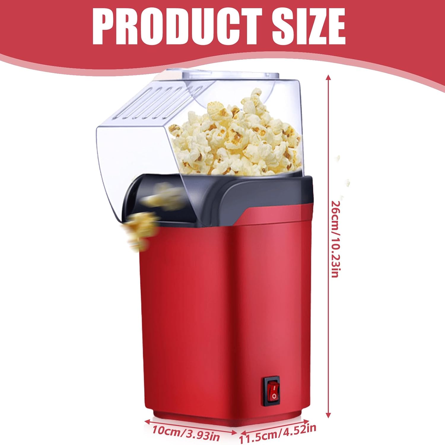 Mini macchina per popcorn ad aria calda, salutare, senza olio, grasso, 2 minuti, funzionamento one-touch, per casa, film, Natale, feste, serate di calcio