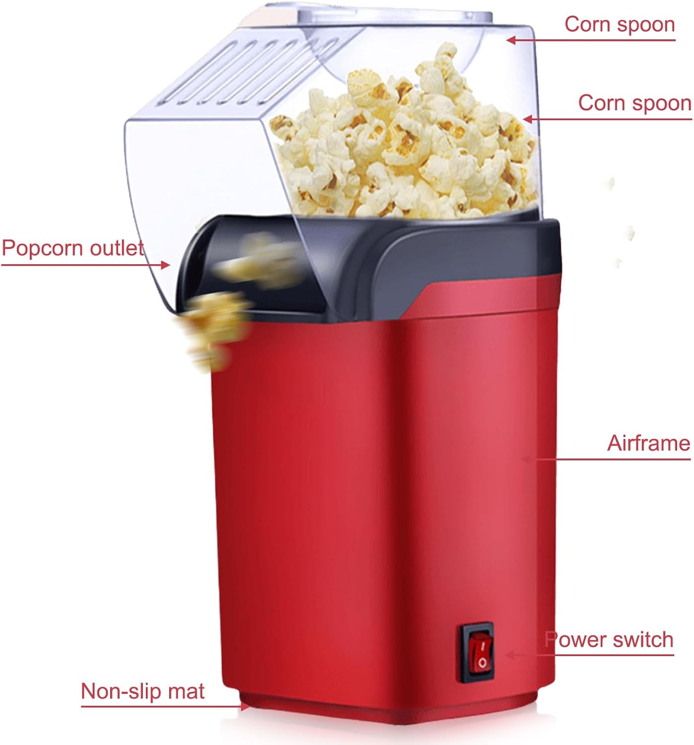 Mini macchina per popcorn ad aria calda, salutare, senza olio, grasso, 2 minuti, funzionamento one-touch, per casa, film, Natale, feste, serate di calcio