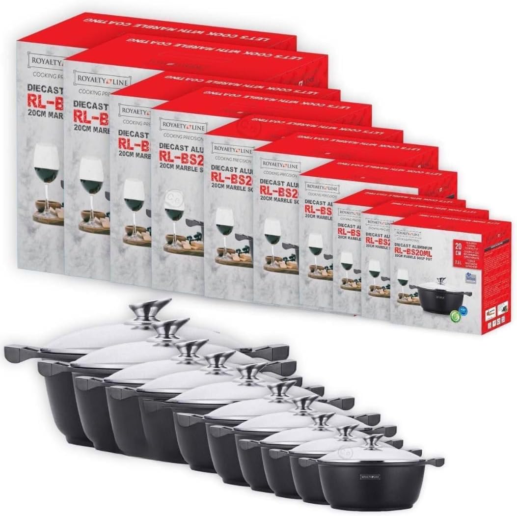 Pentola Tegame Royalty Line in Alluminio con Rivestimento Antiaderente Teflon, Coperchio in Vetro e Acciaio Inox – Adatta a Induzione, Gas, Elettrico, Ceramica e Alogeno