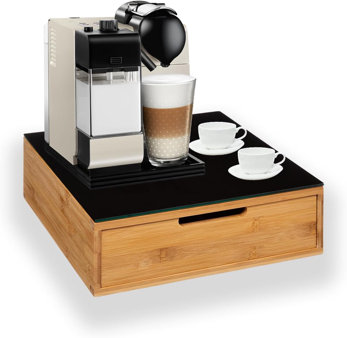 Portacapsule E Portacialde Bambù Con Cassetto Scomparti Caffè Organizzatore Capsule Cialde Tisane Tè Bustine Di Zucchero Bicchierini 30x30x10Cm