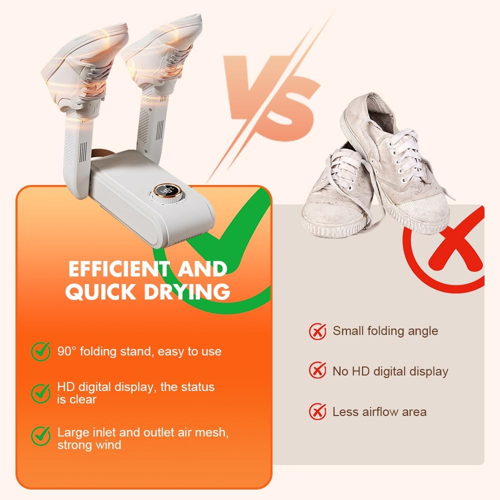 Asciuga Scarpe Elettrico, Asciugascarpe Pieghevole con Timer e Luce UV, Asciuga Scarpe da Calcio Portatile, Scalda Scarpe da Calcio Asciugatura Rapida per Scarpe, Cappelli, Calzini, Guanti