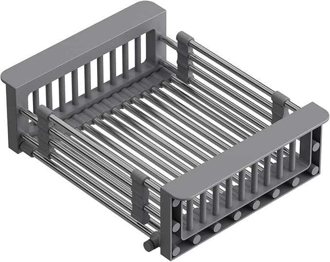 Scolapiatti Telescopico in Acciaio Inox – Cestello Scolatutto da Lavello con Braccioli Regolabili, Salvaspazio per Stoviglie, Frutta e Verdura