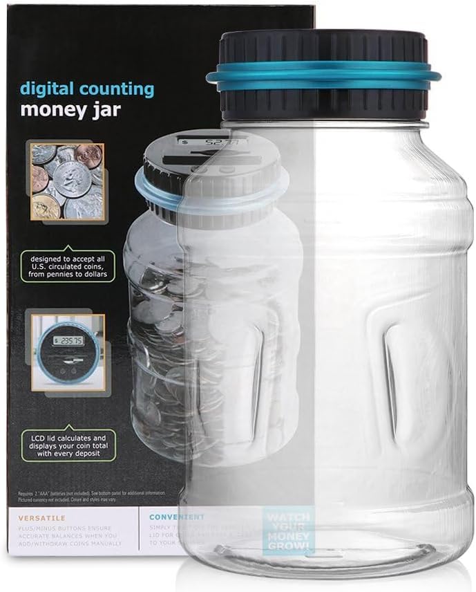 Salvadanaio Elettronico Digitale Trasparente con Display LCD, Grande Capacità da 1.8L Euro Contasoldi, Contamonete Apribile per Bambini e Ragazze, Gigante Contatore Monete Automatico per Adulti