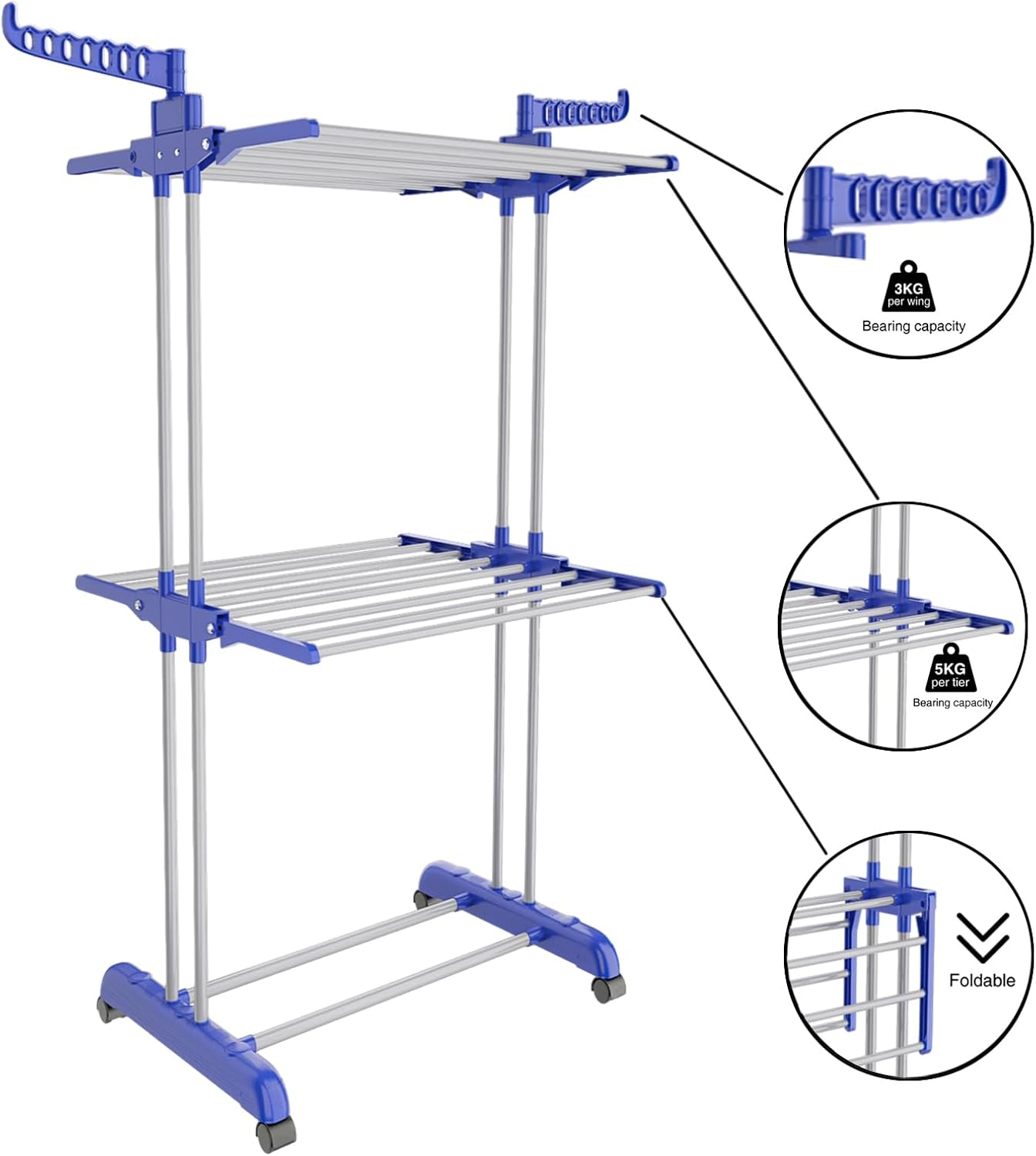 Stendini Estensibile a 4 Livelli in Metallo, Stendibiancheria Salvaspazio per uso Interno/Esterno,73 x 64x 170 cm