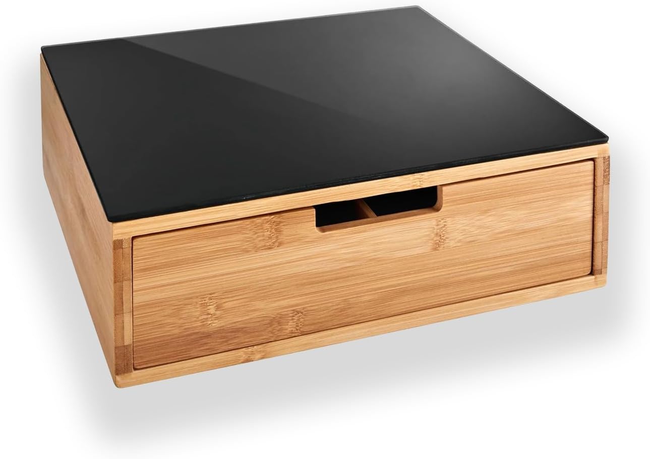 Portacapsule E Portacialde Bambù Con Cassetto Scomparti Caffè Organizzatore Capsule Cialde Tisane Tè Bustine Di Zucchero Bicchierini 30x30x10Cm