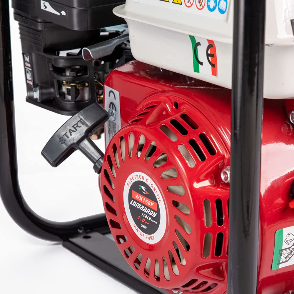 AMC Motopompa a scoppio autoadescante con motore a benzina 4 tempi (60.000 l/h 6,5 CV,30m Altezza massima di aspirazione dell'acqua 7m per giardinaggio ed irrigazione,con attacco 3 pollici)