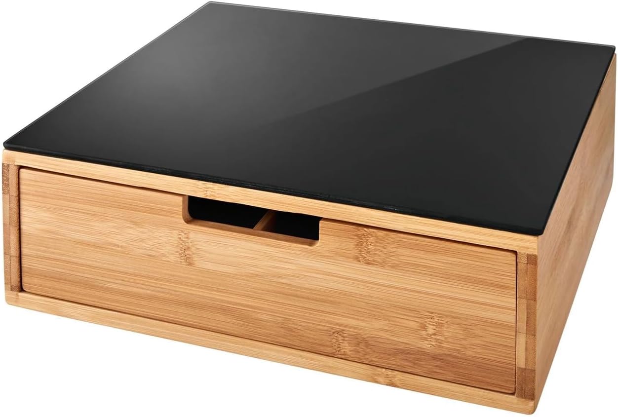 Portacapsule E Portacialde Bambù Con Cassetto Scomparti Caffè Organizzatore Capsule Cialde Tisane Tè Bustine Di Zucchero Bicchierini 30x30x10Cm