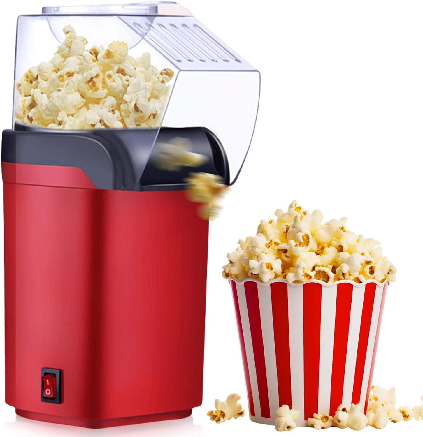 Mini macchina per popcorn ad aria calda, salutare, senza olio, grasso, 2 minuti, funzionamento one-touch, per casa, film, Natale, feste, serate di calcio