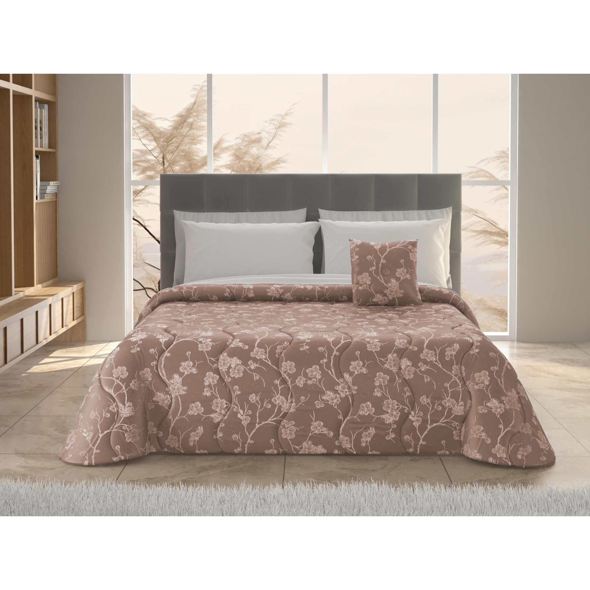 Trapunta Matrimoniale Ragame 260x280 cm con Cuscino Coordinato – Raso Jacquard Morbido e Raffinato, Imbottitura 350 g/m² – Trapunta Invernale Elegante – Prodotto Italiano