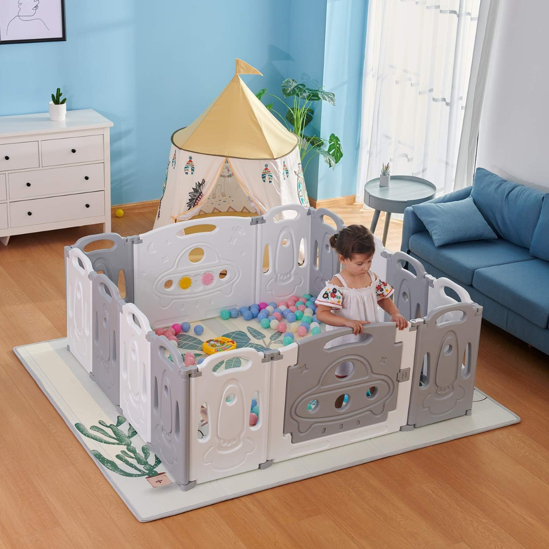Gupamiga Box per bambini pieghevole Penna per giochi pieghevole per bambini Centro di attività per bambini Sicurezza Gioco Cantiere Nuova casa Coperta Esterna（Universo pieghevole set 14 pannelli）