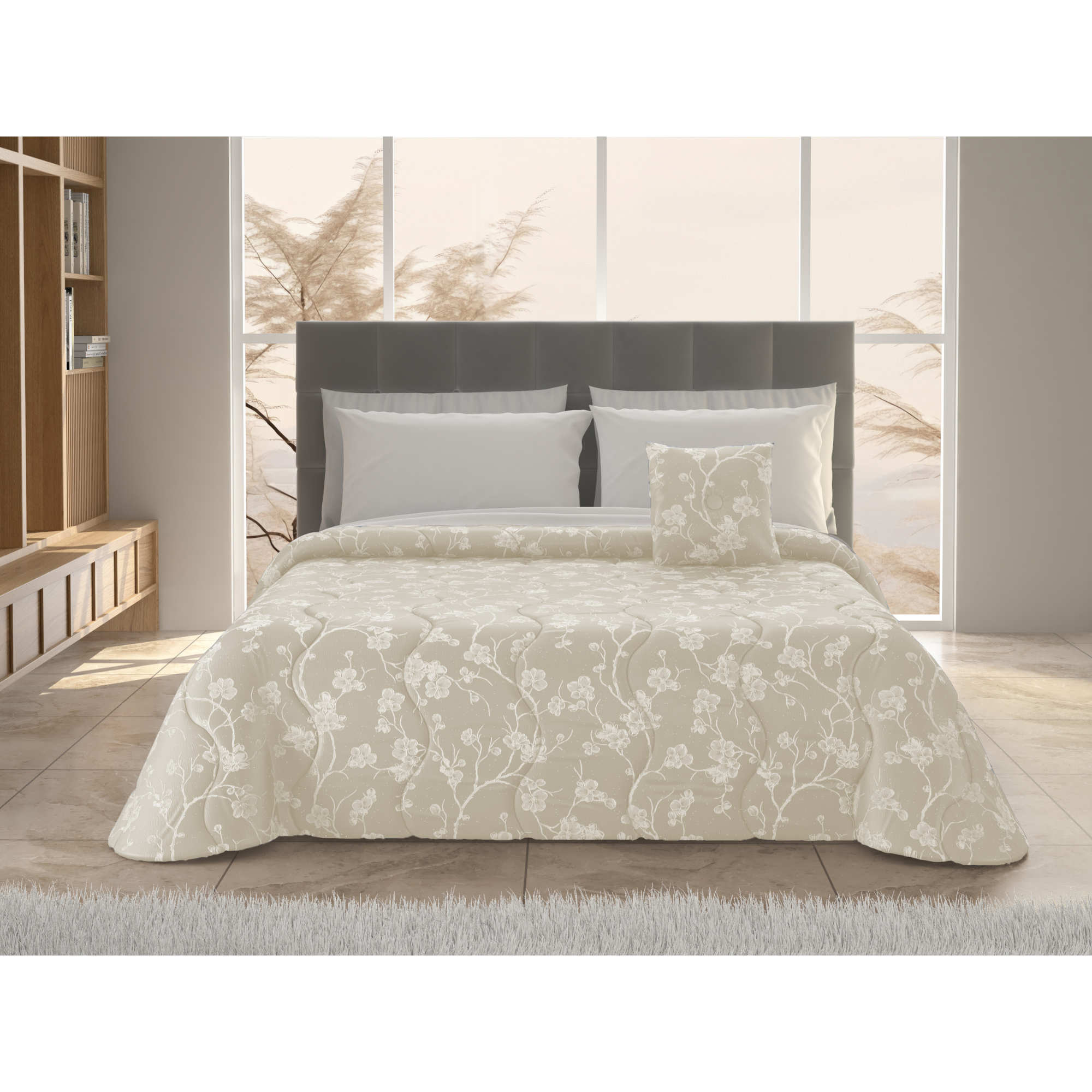 Trapunta Matrimoniale Ragame 260x280 cm con Cuscino Coordinato – Raso Jacquard Morbido e Raffinato, Imbottitura 350 g/m² – Trapunta Invernale Elegante – Prodotto Italiano
