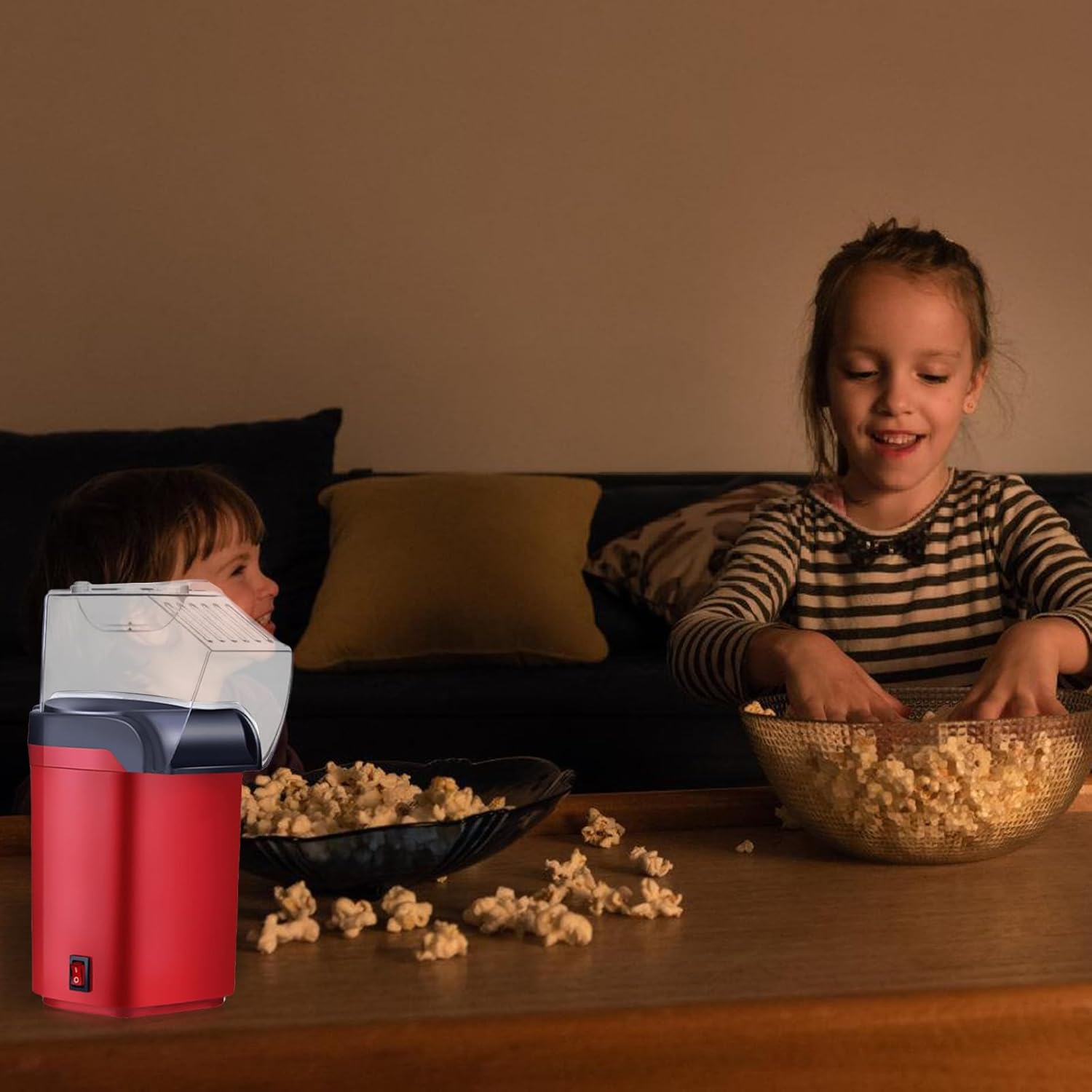 Mini macchina per popcorn ad aria calda, salutare, senza olio, grasso, 2 minuti, funzionamento one-touch, per casa, film, Natale, feste, serate di calcio