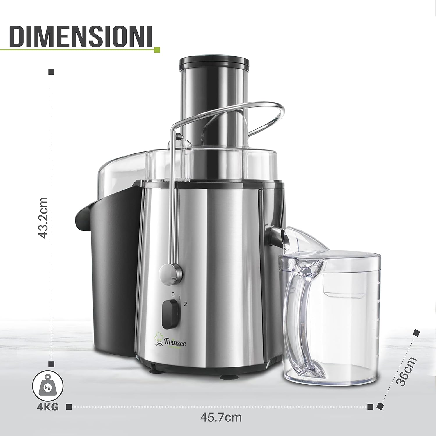 Centrifuga Frutta e Verdura Professionale - Centrifugatore Estrattore, Grande Potenza 850W e 2 velocità - Centrifughe Estratti e Succhi Rigeneranti Apertura Larga 75mm, Base Anti-Scivolo