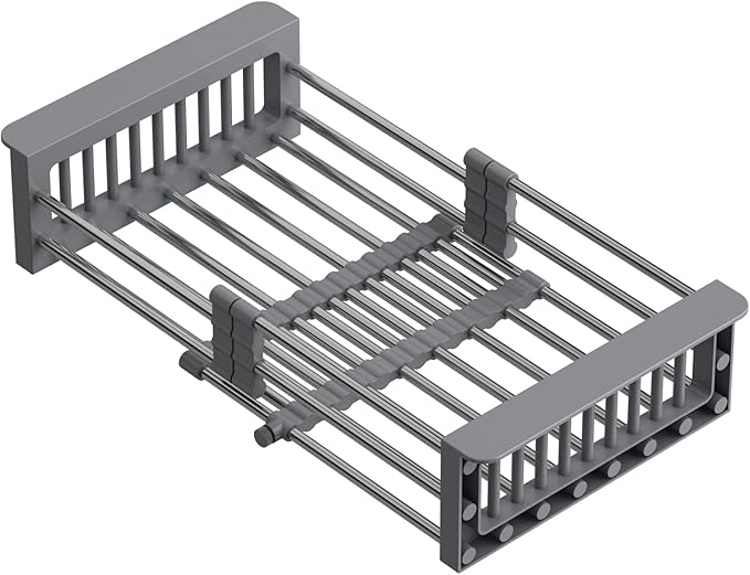 Scolapiatti Telescopico in Acciaio Inox – Cestello Scolatutto da Lavello con Braccioli Regolabili, Salvaspazio per Stoviglie, Frutta e Verdura