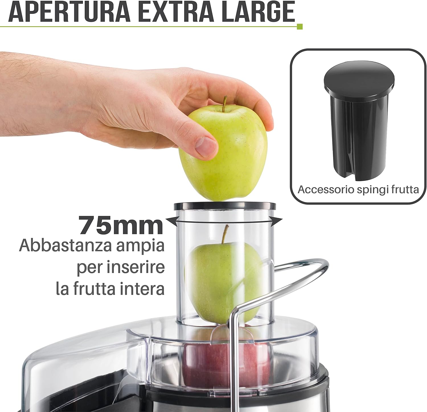 Centrifuga Frutta e Verdura Professionale - Centrifugatore Estrattore, Grande Potenza 850W e 2 velocità - Centrifughe Estratti e Succhi Rigeneranti Apertura Larga 75mm, Base Anti-Scivolo