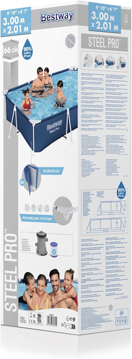 BESTWAY Set Piscina Fuori Terra Steel Pro Rettangolare da 300x201x66 cm
