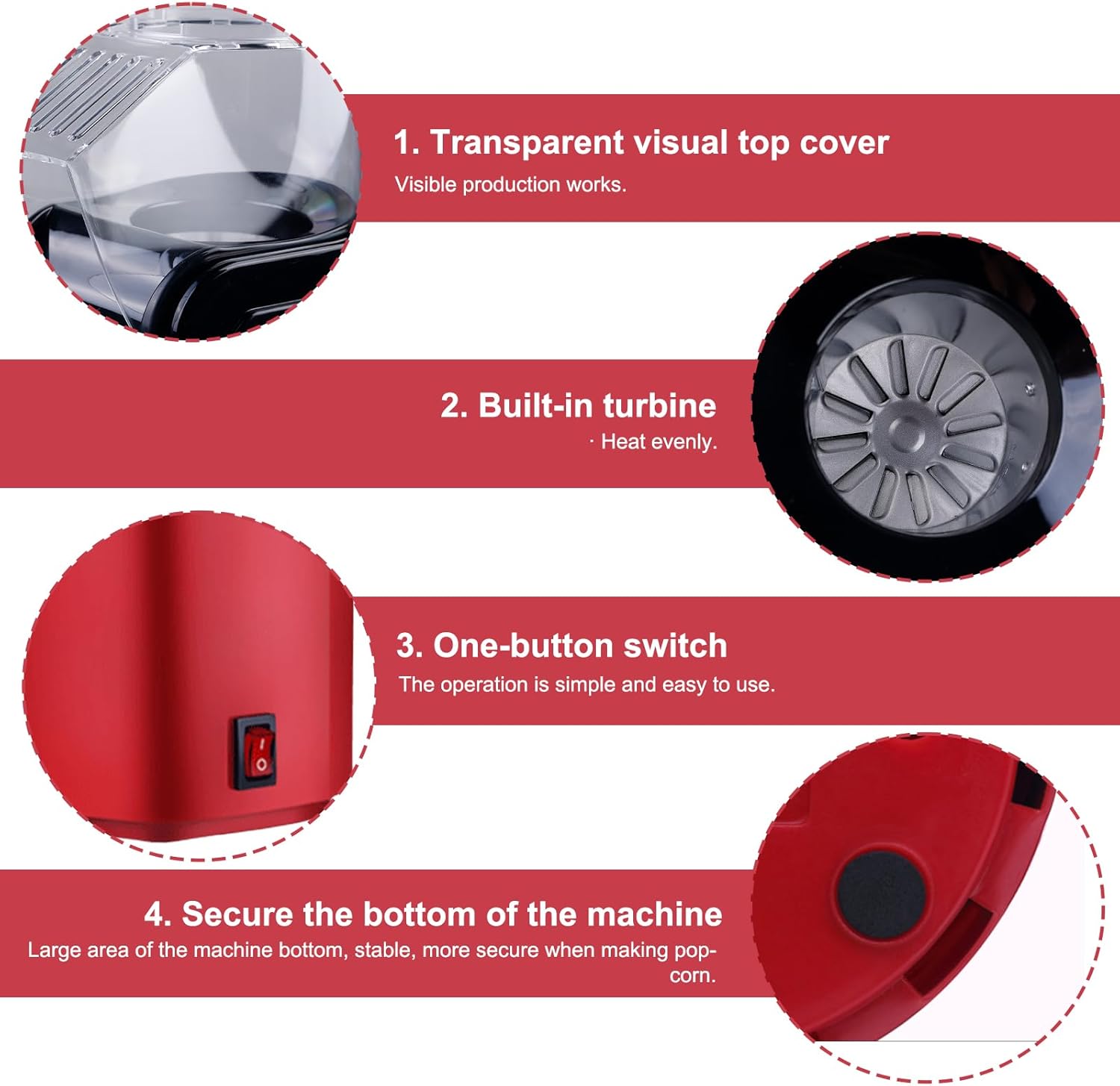 Mini macchina per popcorn ad aria calda, salutare, senza olio, grasso, 2 minuti, funzionamento one-touch, per casa, film, Natale, feste, serate di calcio