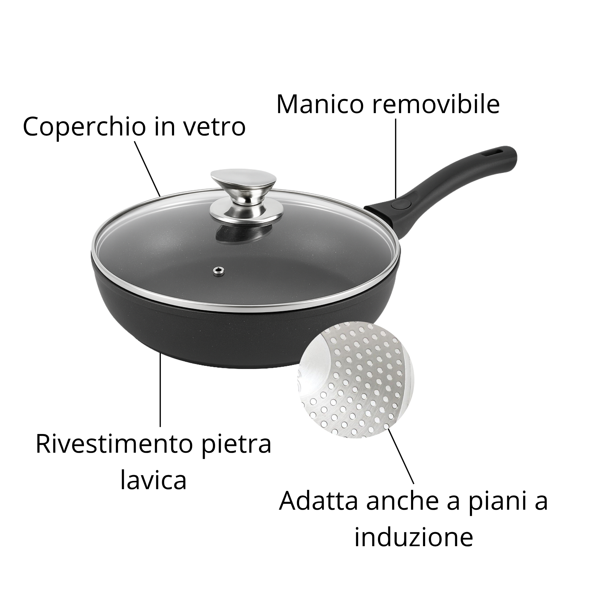 Set di Pentole 23 Pezzi Antiaderente con Coperchi in Vetro – Batteria di Pentole e Padelle con Manici Removibili, Mestoli e Accessori in Silicone – Adatte a Tutti i Piani di Cottura, Induzione Inclusa