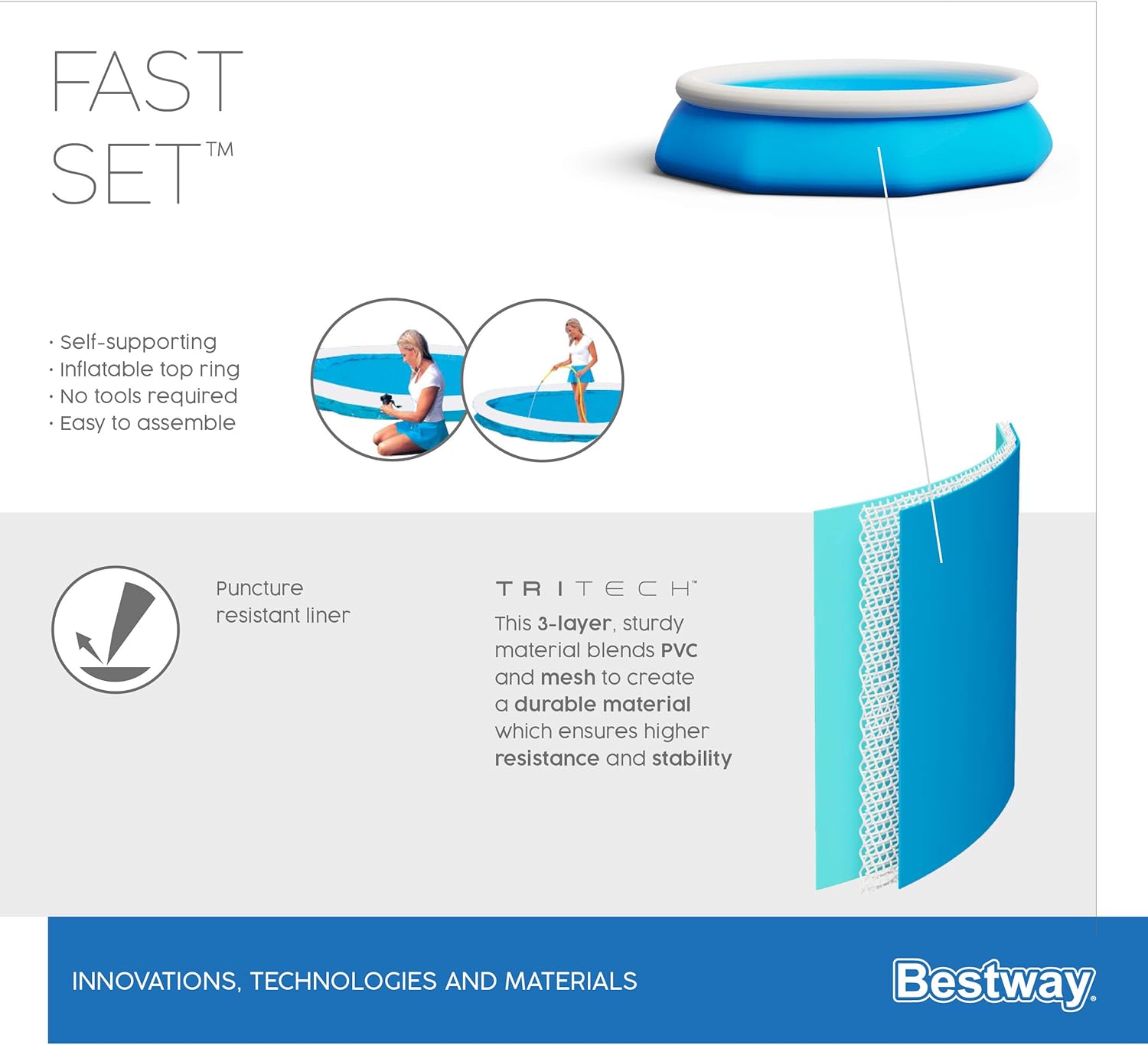 BESTWAY Fast Set piscina con pompa filtrante, Blu, 305 x 76 cm