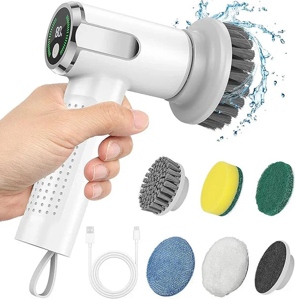 Spazzola elettrica rotante per pulizia, 3000mAh spazzola rotante pulizia casa con 5 testine, spazzola elettrica per pulizia, Spin Power Scrubber per bagno, cucina, giunti, piastrelle
