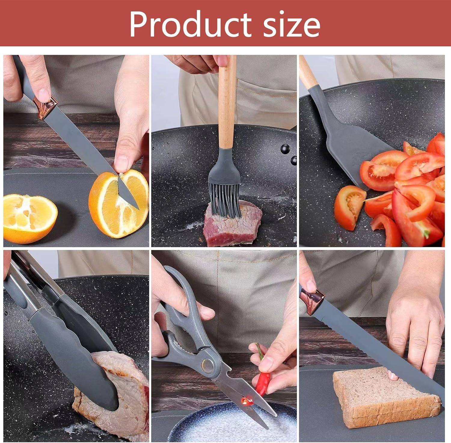 Set Coltelli da Cucina, pacchetto di utensili da Cucina da 19 pezzi, comprende 5 coltelli e 13 utensili da cucina in silicone, oltre a 1 scatola di stoccaggio