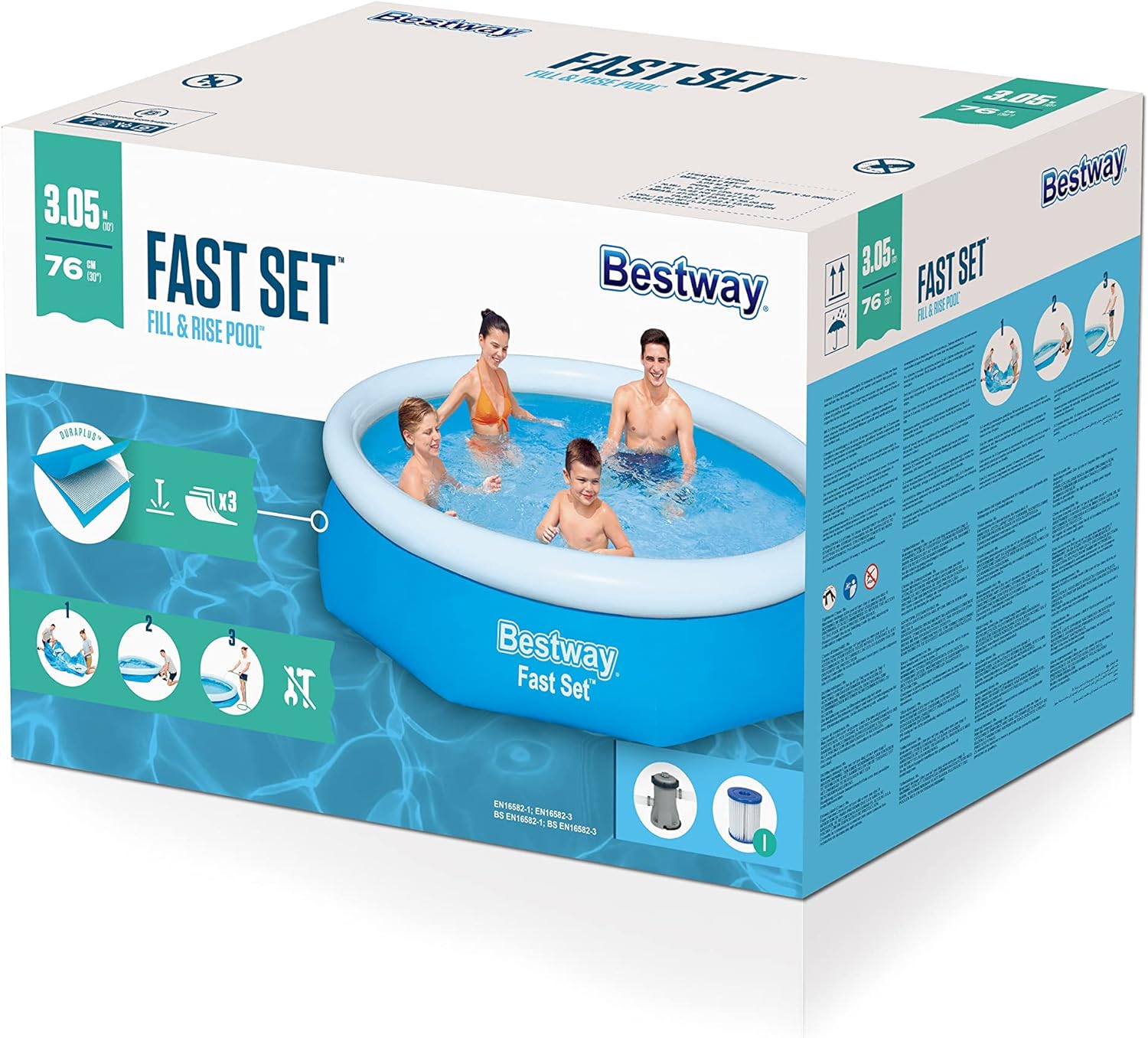 BESTWAY Fast Set piscina con pompa filtrante, Blu, 305 x 76 cm