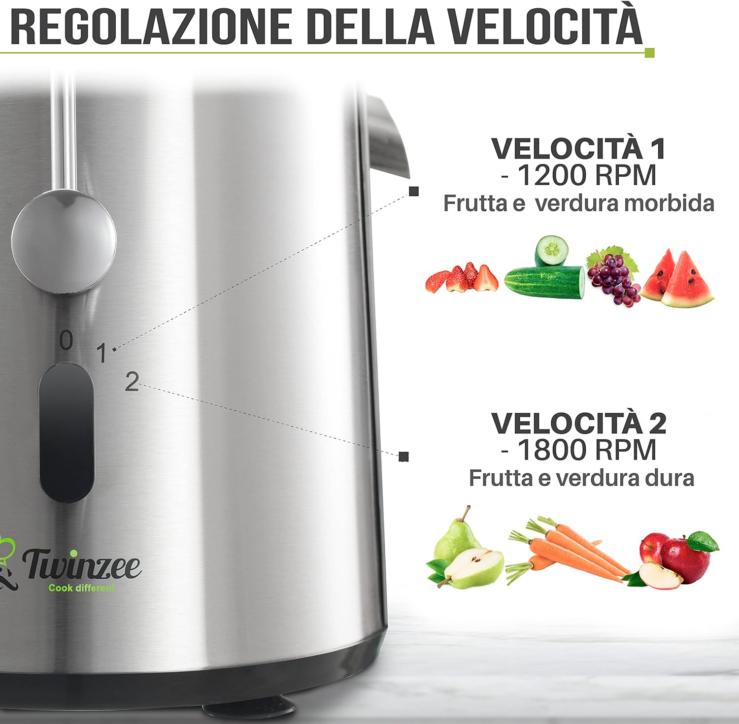 Centrifuga Frutta e Verdura Professionale - Centrifugatore Estrattore, Grande Potenza 850W e 2 velocità - Centrifughe Estratti e Succhi Rigeneranti Apertura Larga 75mm, Base Anti-Scivolo