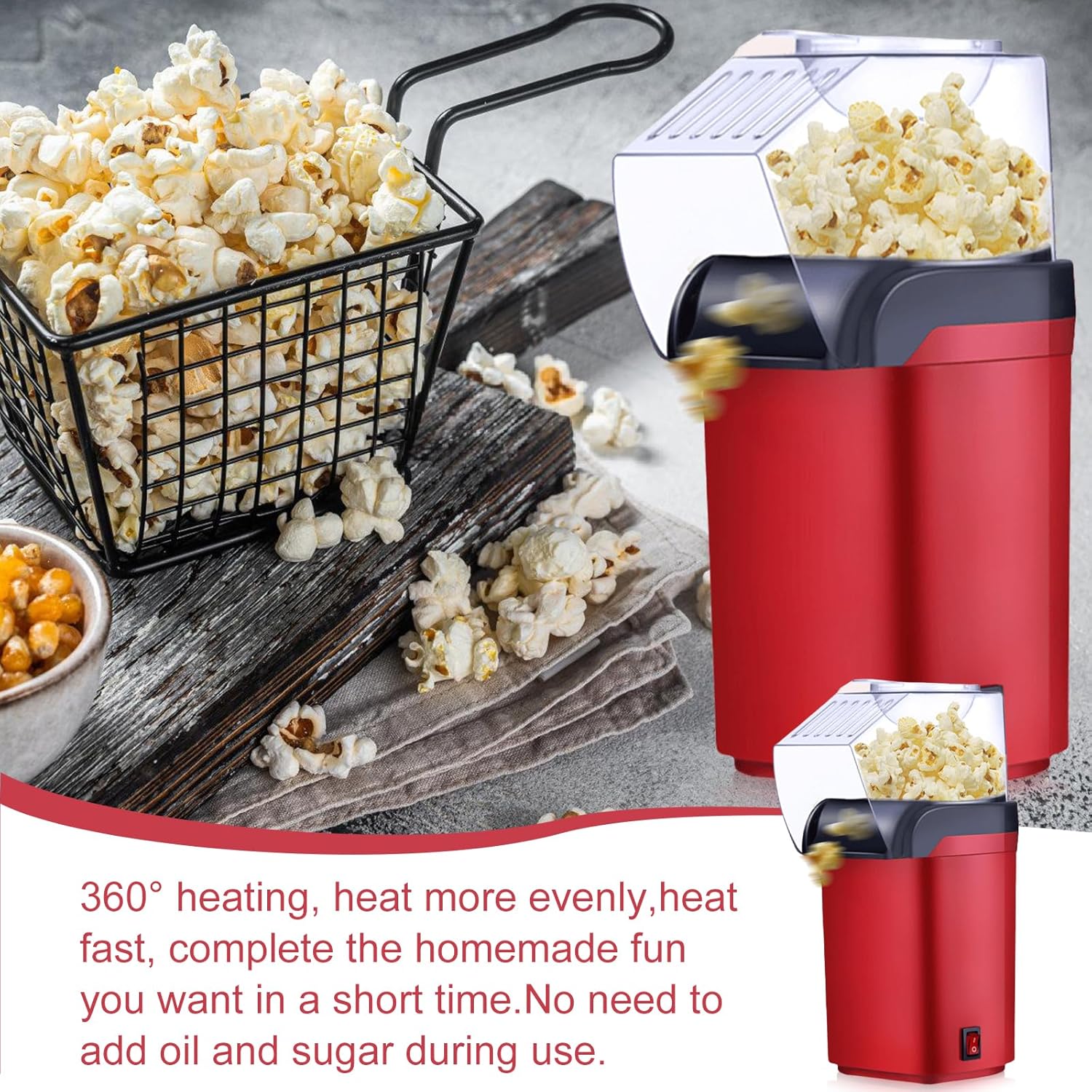 Mini macchina per popcorn ad aria calda, salutare, senza olio, grasso, 2 minuti, funzionamento one-touch, per casa, film, Natale, feste, serate di calcio