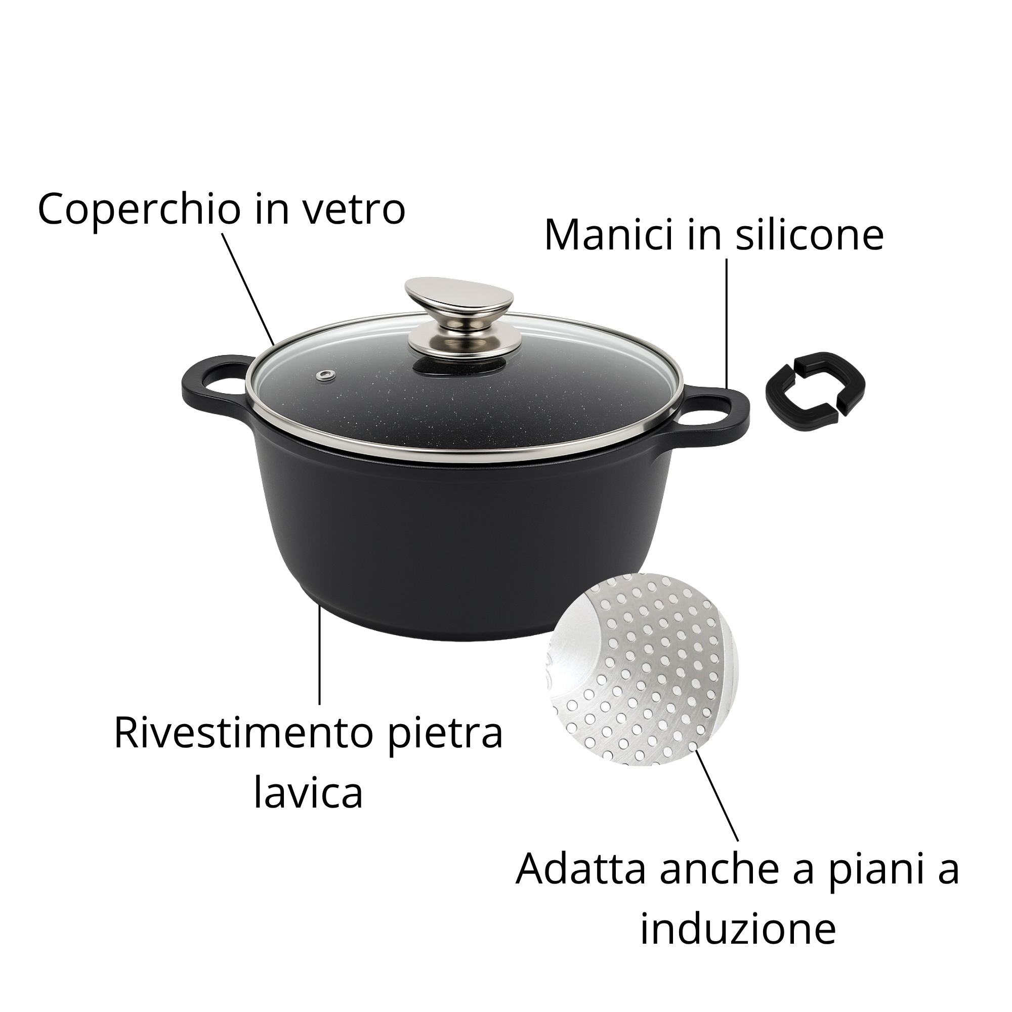 Set di Pentole 23 Pezzi Antiaderente con Coperchi in Vetro – Batteria di Pentole e Padelle con Manici Removibili, Mestoli e Accessori in Silicone – Adatte a Tutti i Piani di Cottura, Induzione Inclusa