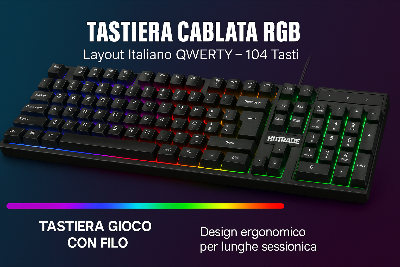 Tastiera Gaming RGB + Mouse LED – Kit Cablato USB, 104 Tasti QWERTY Italiano, Retroilluminazione Multicolore Dinamica, Mouse Ergonomico per PC Windows