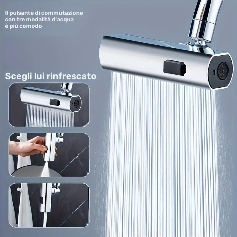 Rubinetto da Cucina 3 in 1 Con 3 Modalità di spruzzo e rotazione a 360° - AntiSpruzzo, Facile Installazione, Ideale per lavello