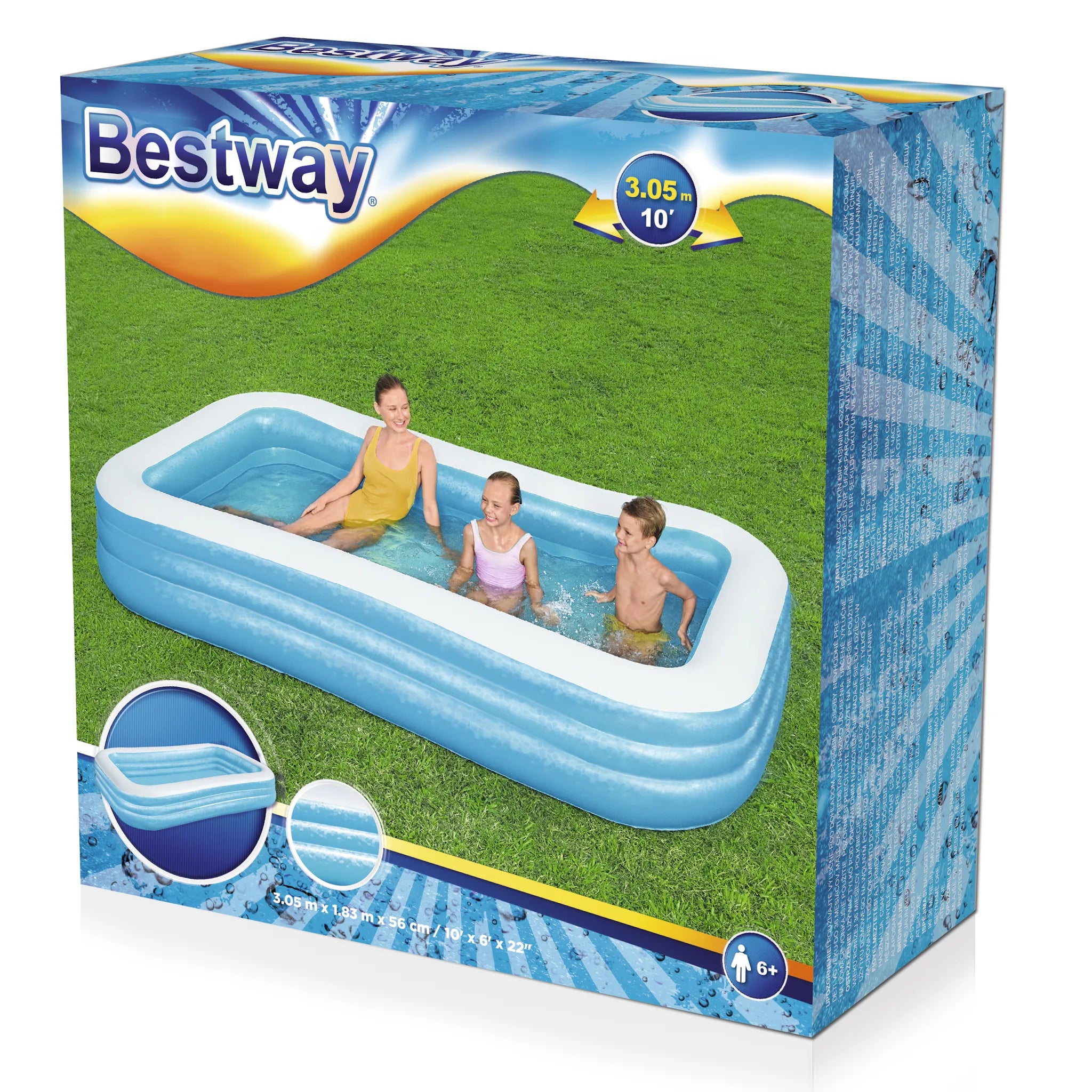 Piscina gonfiabile rettangolare a 3 anelli 262x175x51CM