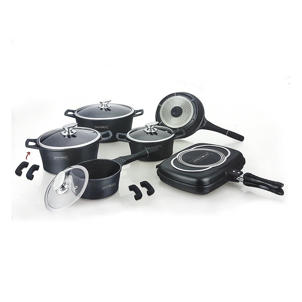 Batteria di Pentole 15 Pezzi Professionale in Pietra Lavica Antiaderente